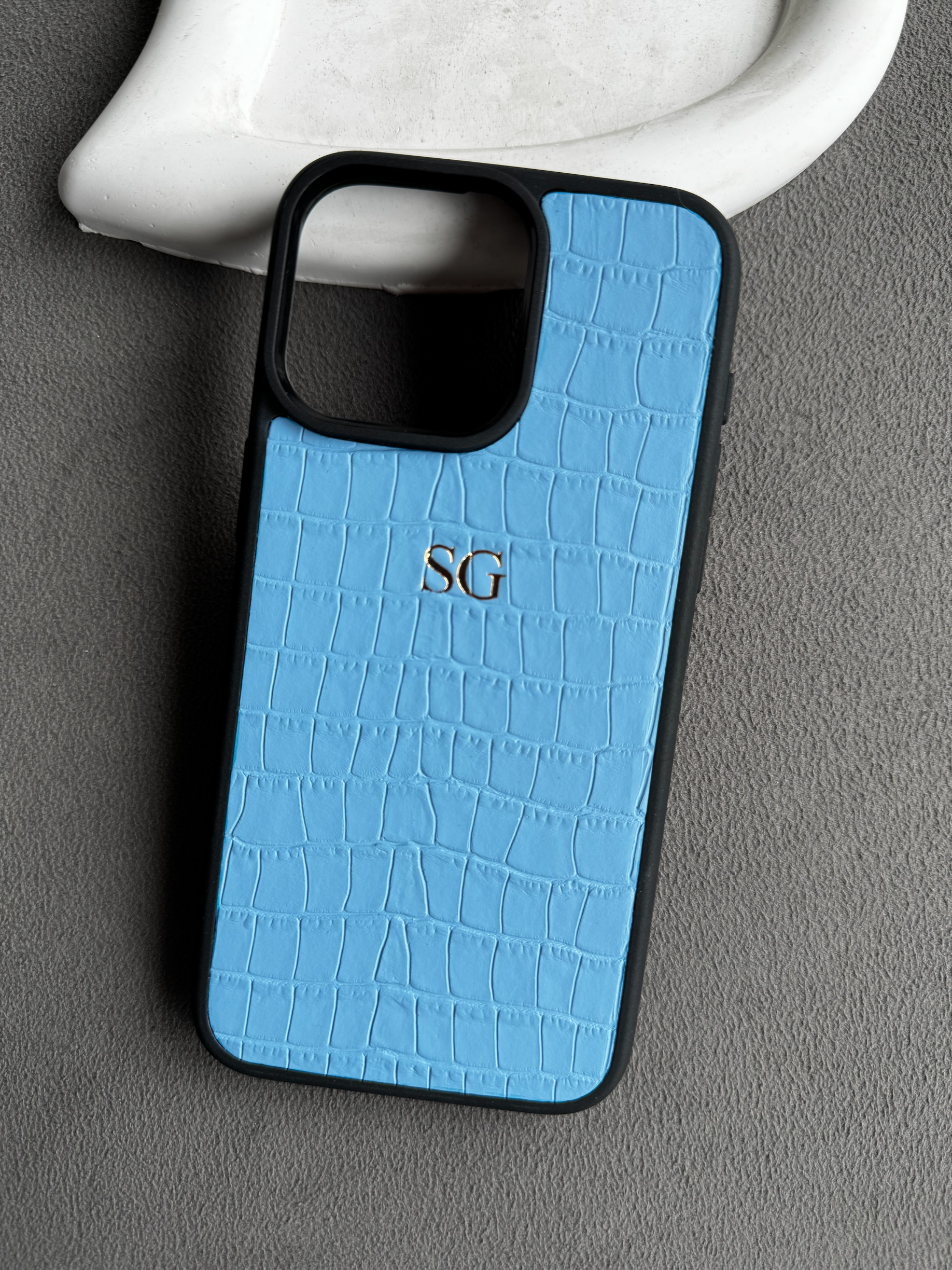 Bebek Mavi Mat Croco Deri iPhone Kılıfı