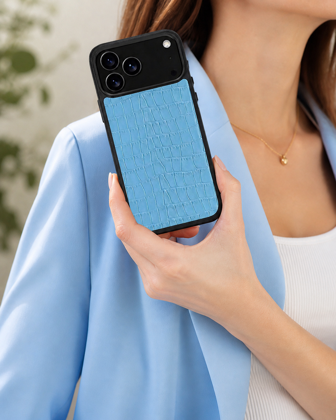 Deri iPhone Kılıfı | Bebek Mavi Mat Croco | Havuz