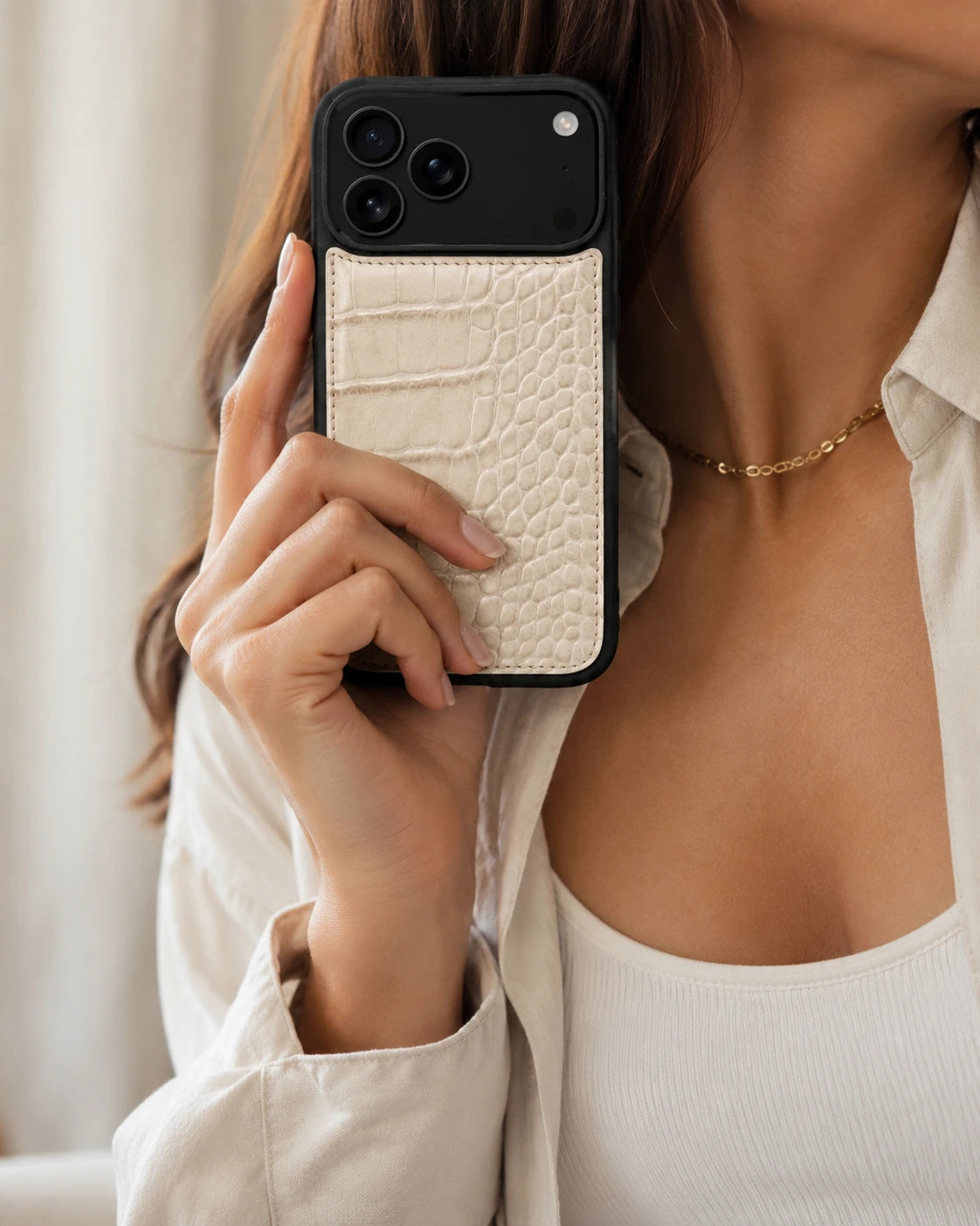 Premium iPhone Kılıfı | Bej Croco