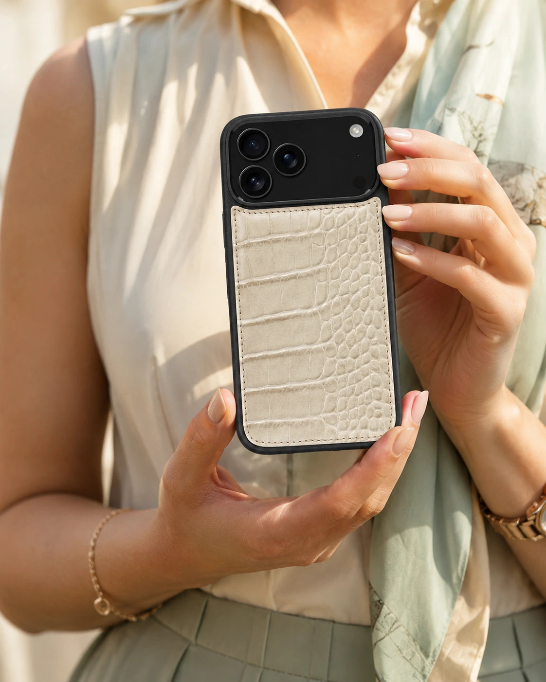 Premium iPhone Kılıfı | Bej Croco
