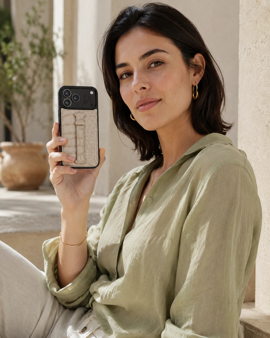 Kemerli iPhone Kılıfı | Bej Croco