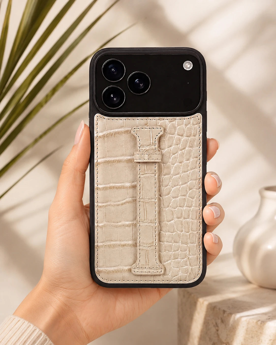 Kemerli iPhone Kılıfı | Bej Croco