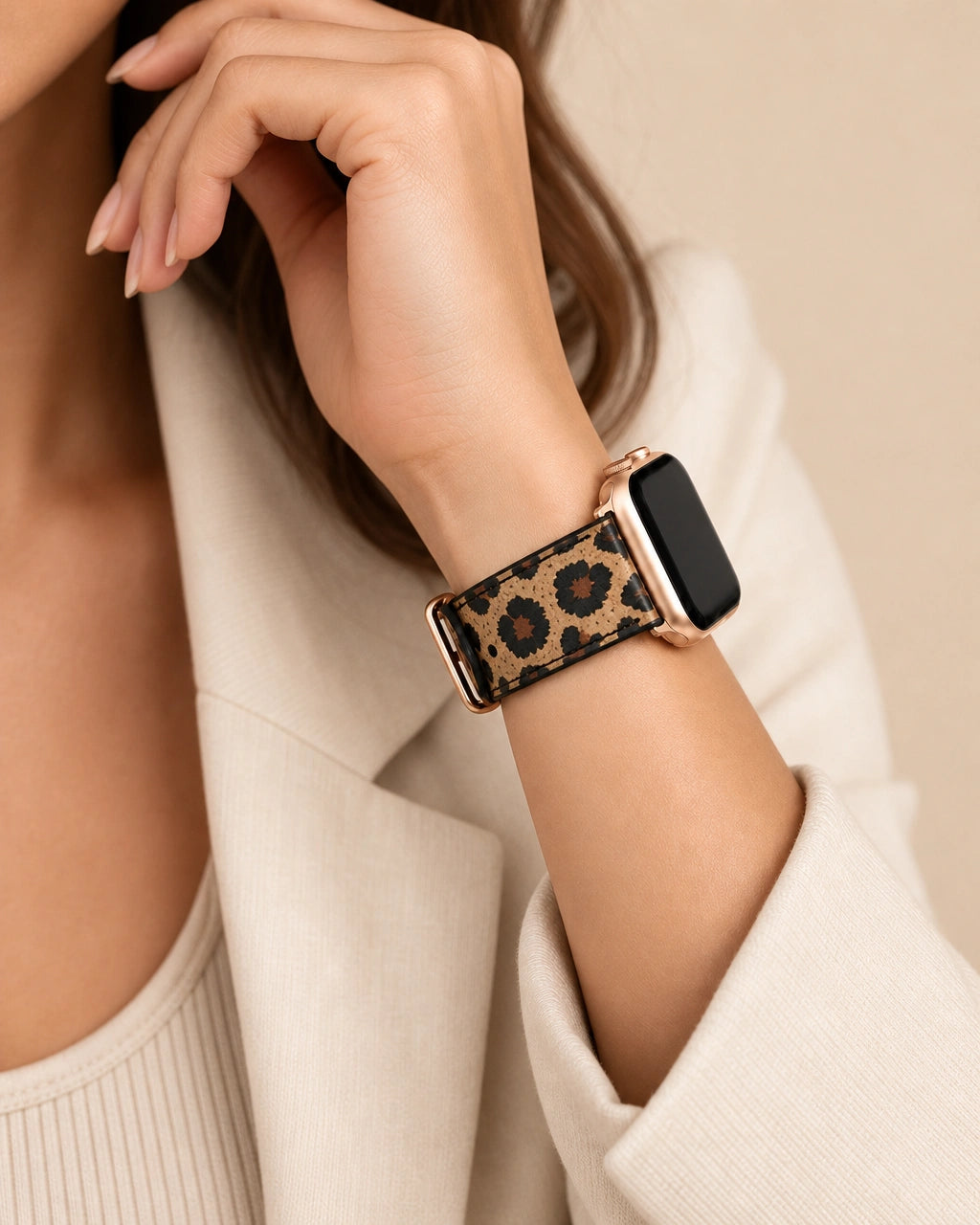 Apple Watch Deri Kordon | Bej Leopar