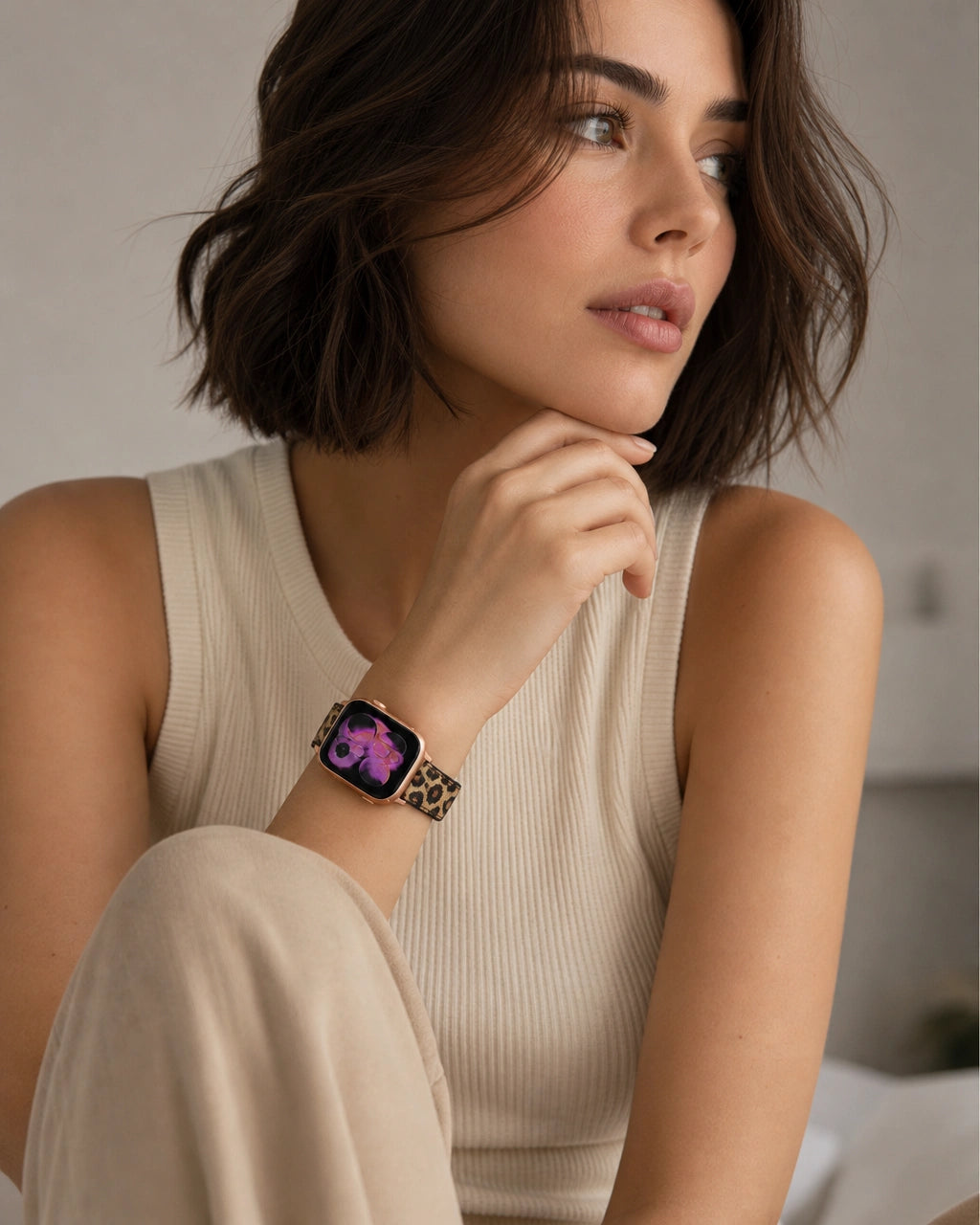 Apple Watch Deri Kordon | Bej Leopar