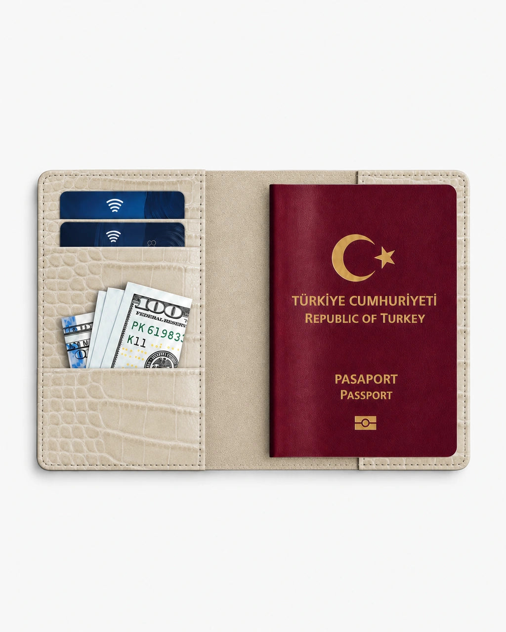 Bej Rugan Croco deri pasaport kılıfı - görsel 4