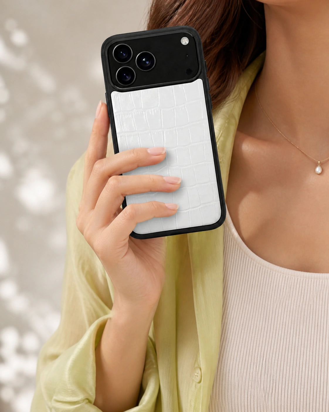 Deri iPhone Kılıfı | Beyaz Mat Croco | Havuz