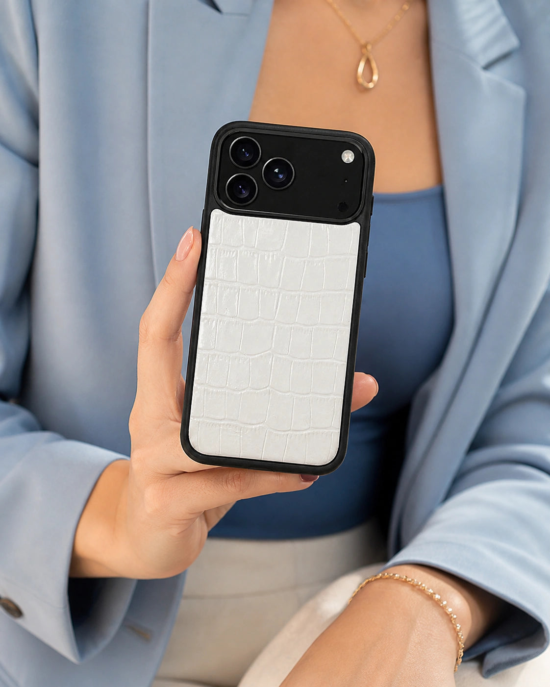 Deri iPhone Kılıfı | Beyaz Mat Croco | Havuz