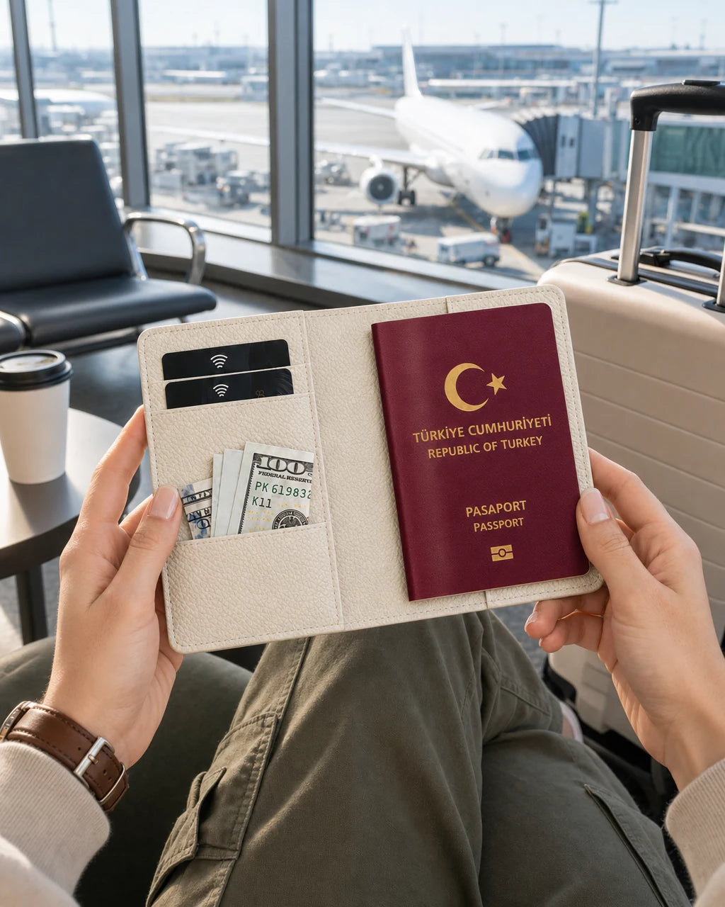 Beyaz Togo deri pasaport kılıfı - görsel 3