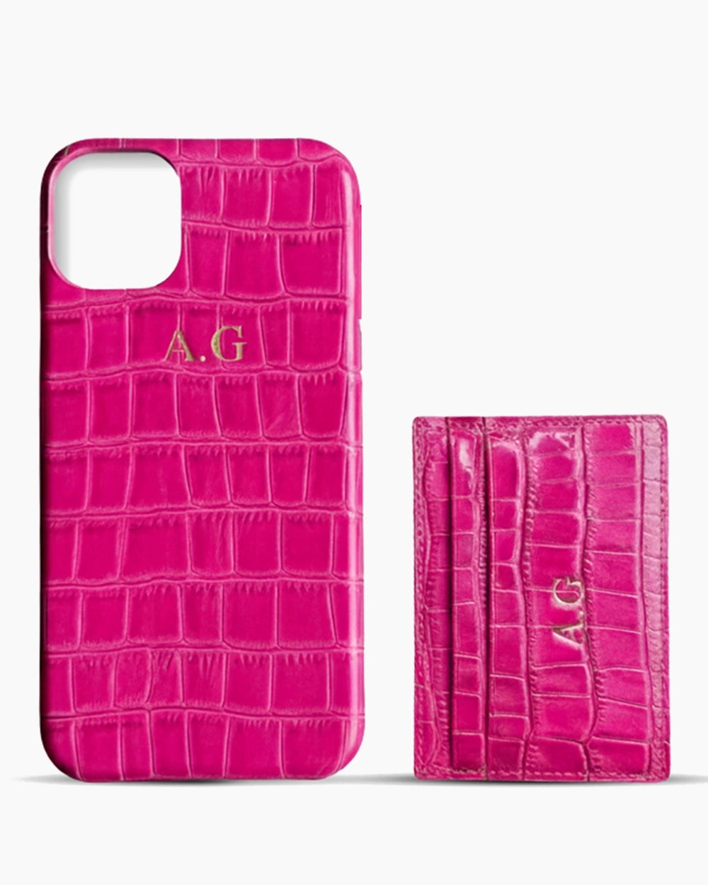 iPhone Kılıfı ve Kartlık Seti | Fuşya Croco
