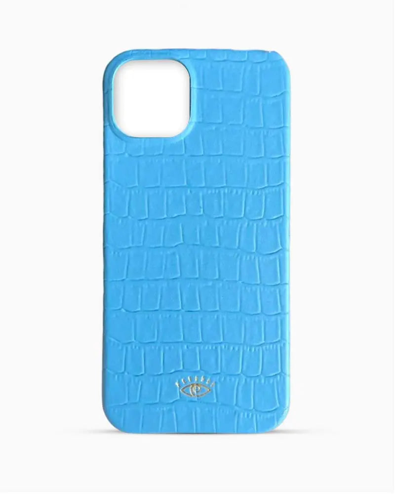 Bebek Mavi Mat Croco Deri iPhone Kılıfı