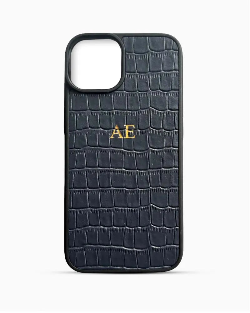 Koyu Lacivert Mat Croco Deri iPhone Kılıfı