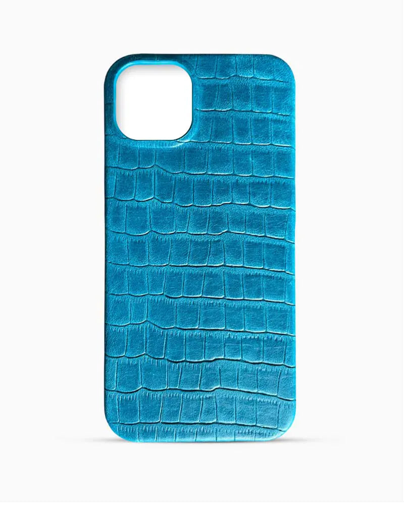 Mavi-Yeşil Mat Croco Deri iPhone Kılıfı