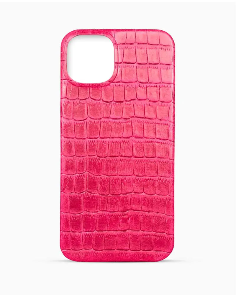 Pembe Mat Croco Deri iPhone Kılıfı