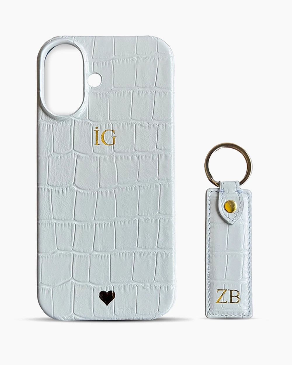 iPhone Kılıfı ve Anahtarlık Seti | Beyaz Rugan Croco