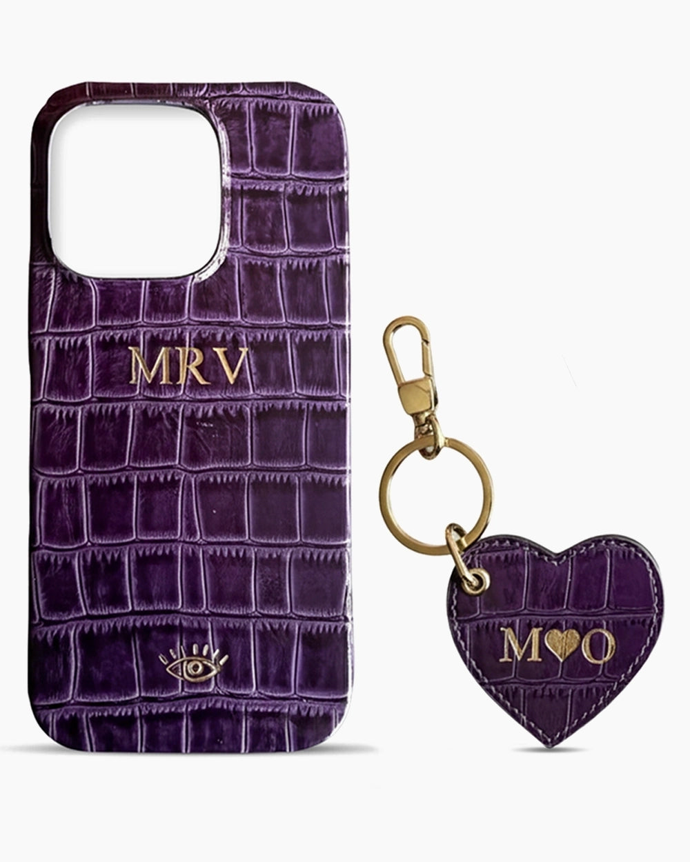 iPhone Kılıfı ve Kalpli Anahtarlık Seti | Mor Croco
