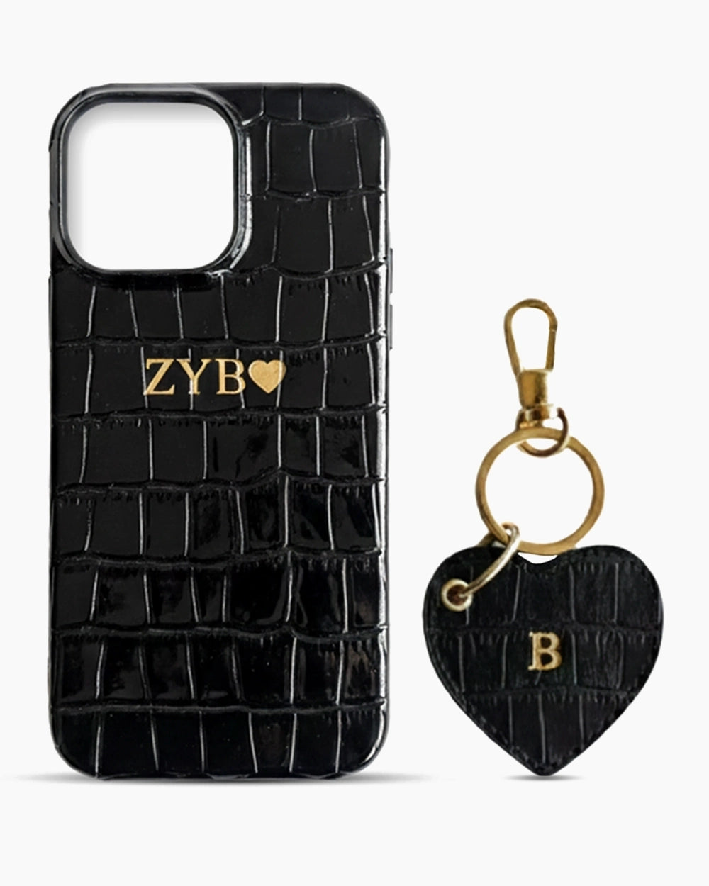 iPhone Kılıfı ve Anahtarlık Seti | Siyah Rugan Croco