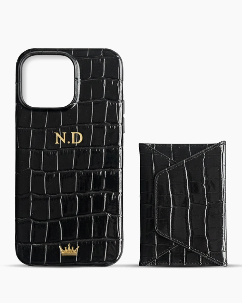 iPhone Kılıfı ve Zarf Cüzdan Seti | Siyah Rugan Croco