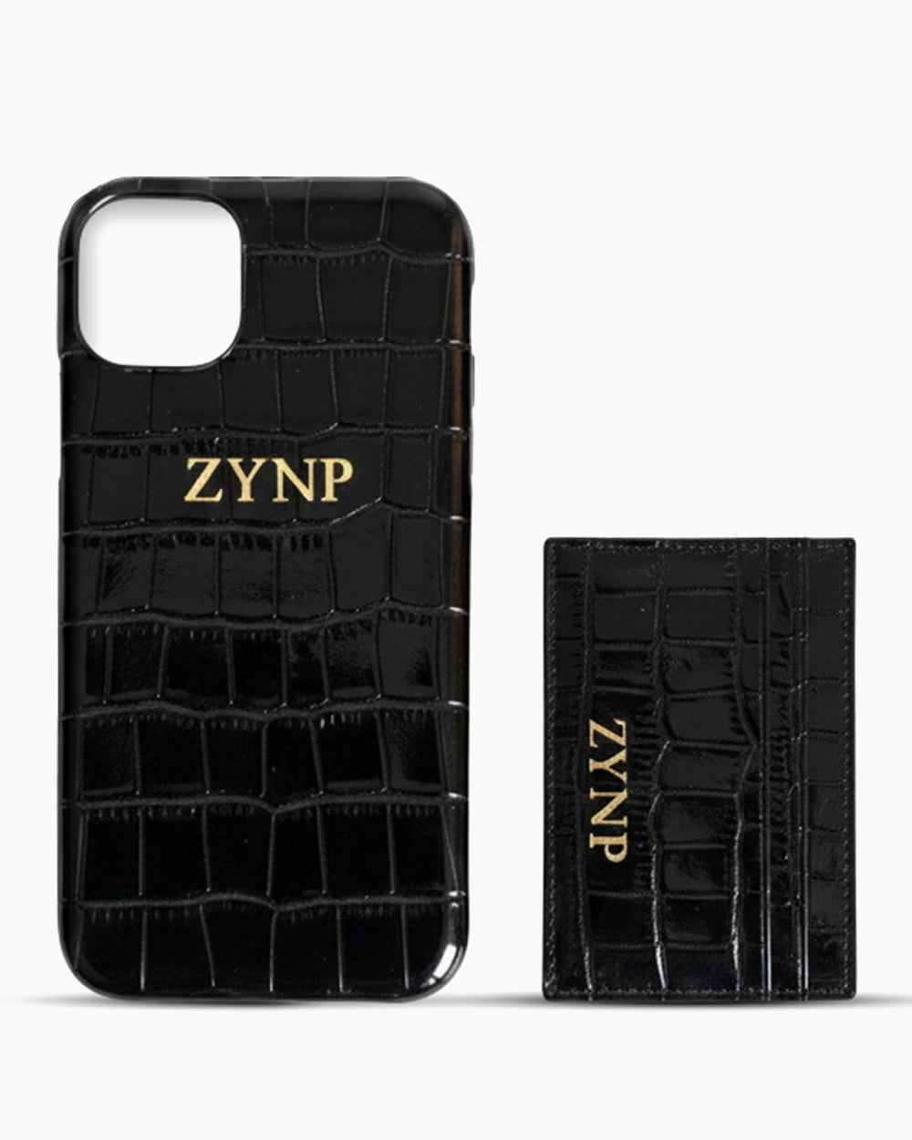 iPhone Kılıfı ve Kartlık Seti | Siyah Rugan Croco