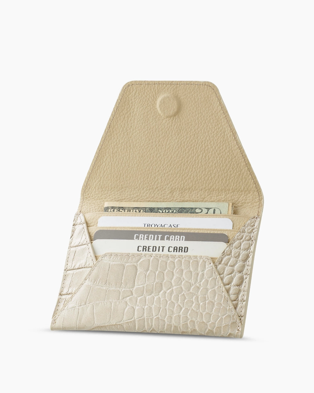 Deri Küçük Zarf Cüzdan | Bej Croco