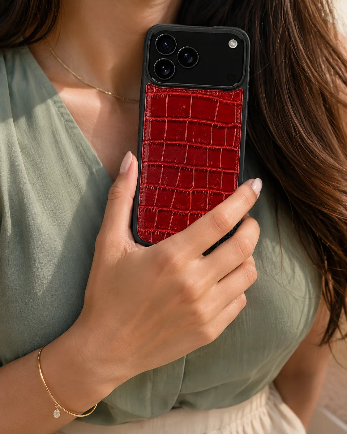 Premium iPhone Kılıfı | Kırmızı Rugan Croco