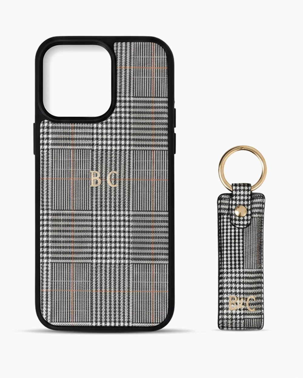 iPhone Kılıfı ve Anahtarlık Seti | Ekose Gri (Havuz Model)