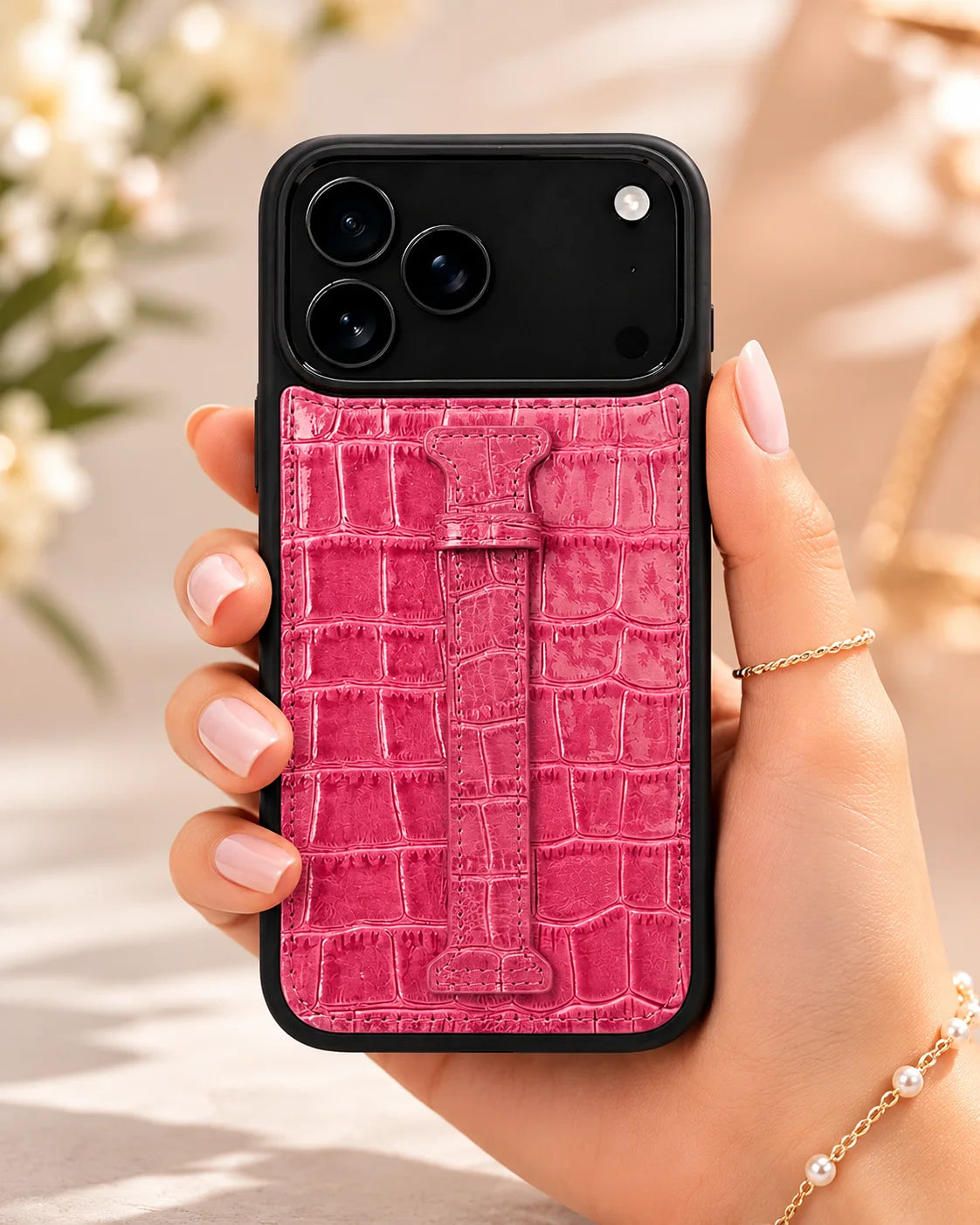 Kemerli iPhone Kılıfı | Fuşya Croco