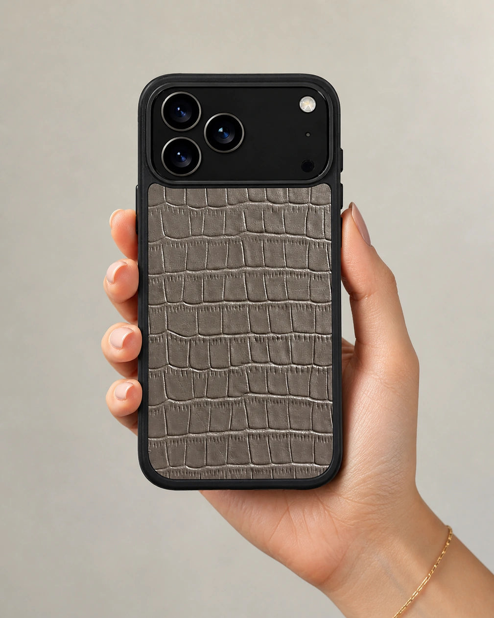 Deri iPhone Kılıfı | Gri Croco | Havuz