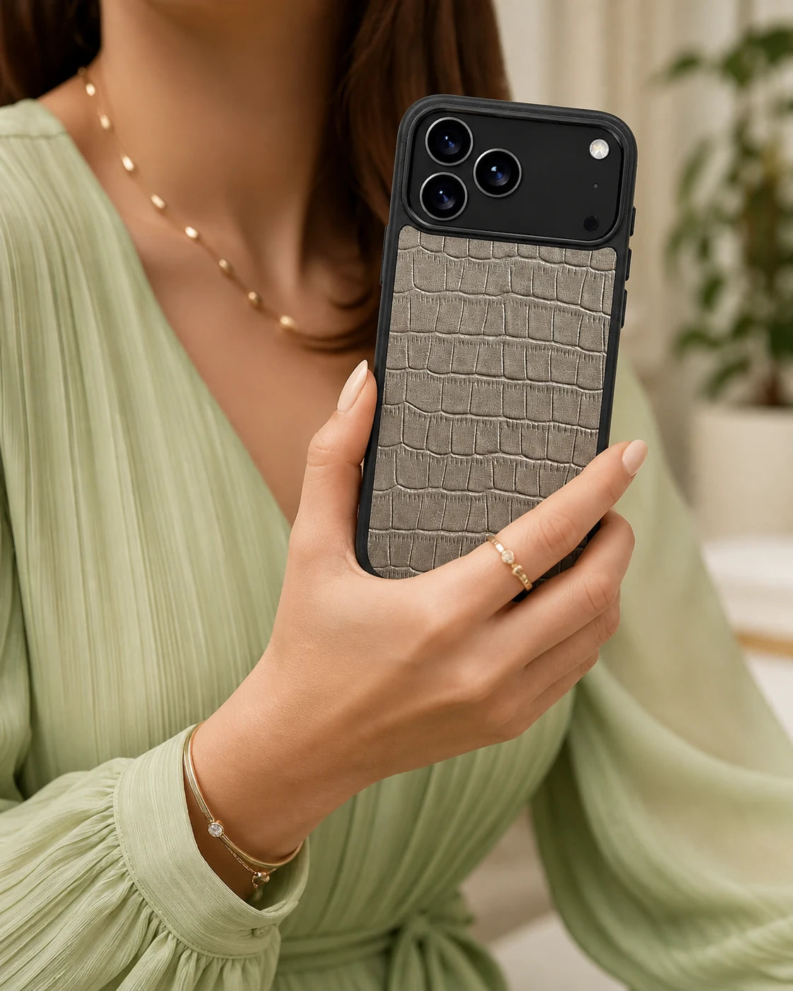Deri iPhone Kılıfı | Gri Croco | Havuz