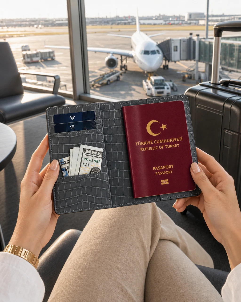 Gri Mat Croco deri pasaport kılıfı - görsel 3