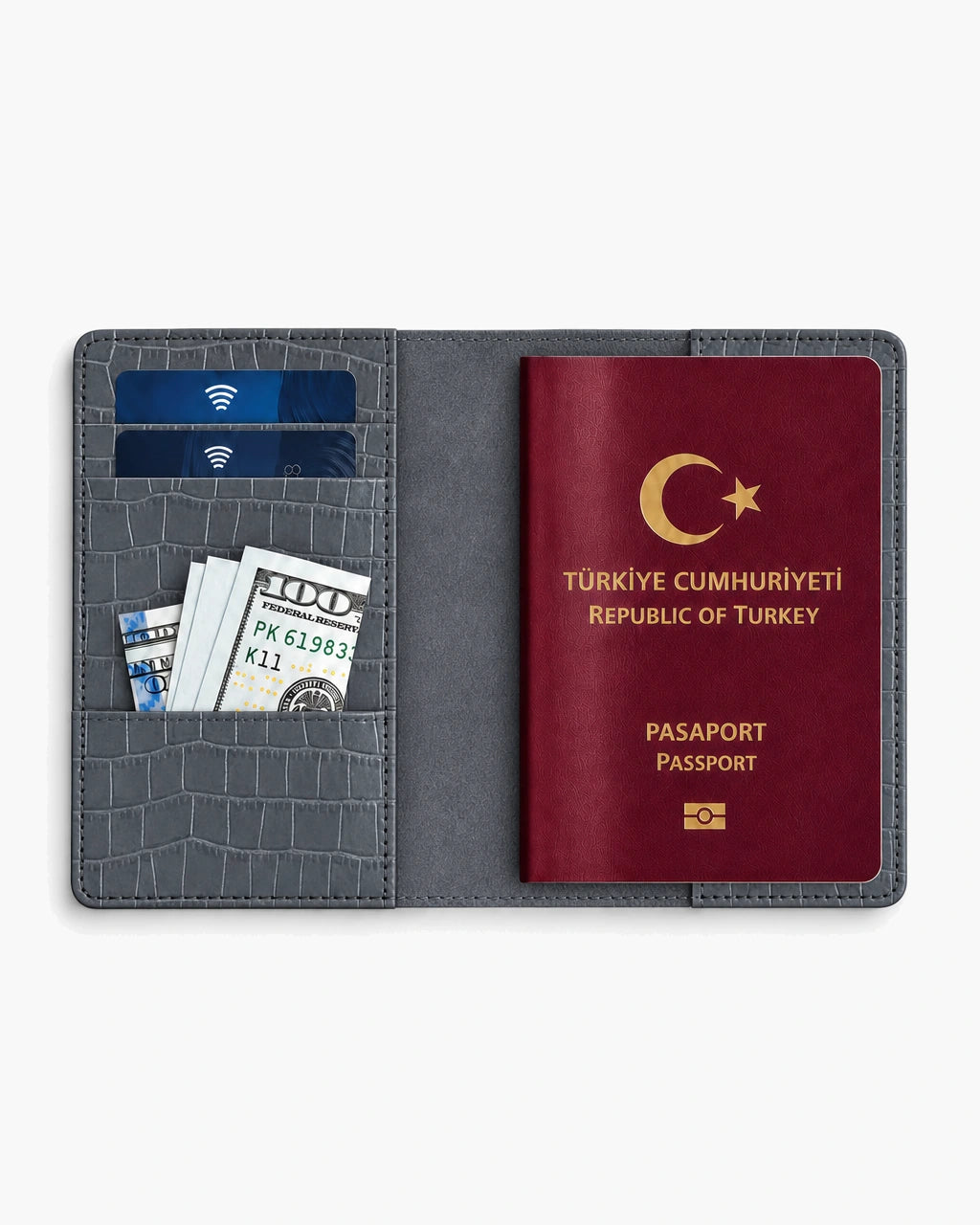 Gri Mat Croco deri pasaport kılıfı - görsel 4