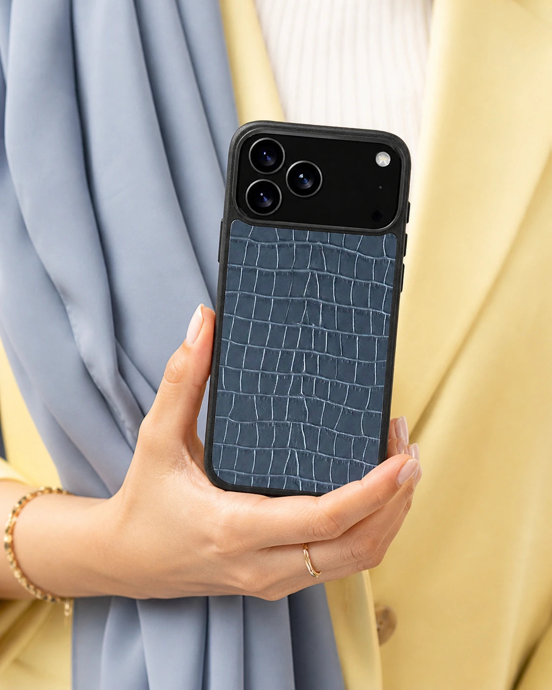Deri iPhone Kılıfı | Gri Mat Croco | Havuz