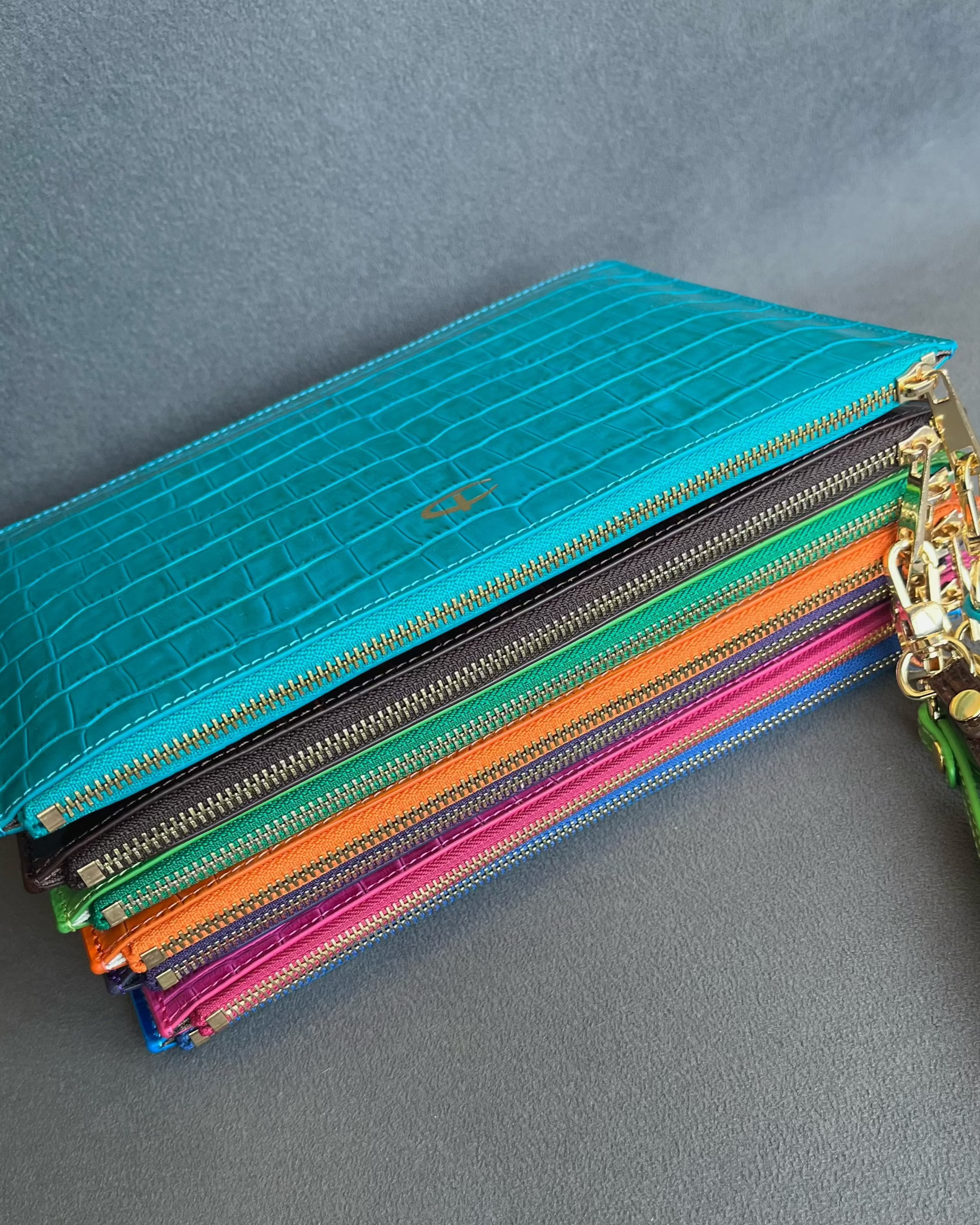 Deri Clutch Çanta - Rugan Fuşya Croco