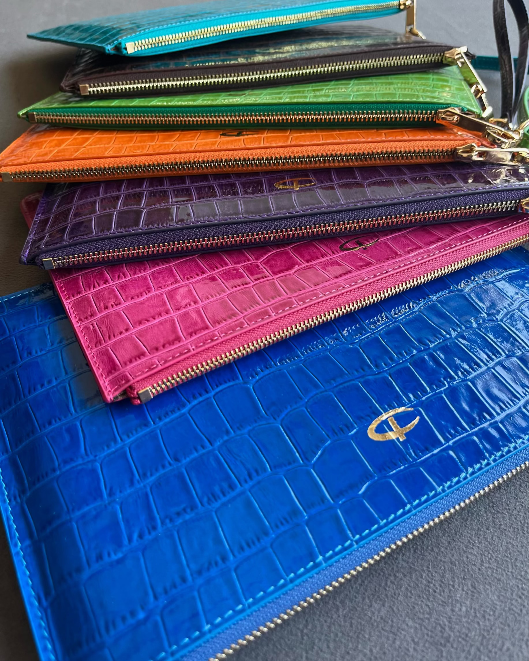 Deri Clutch Çanta - Rugan Fuşya Croco
