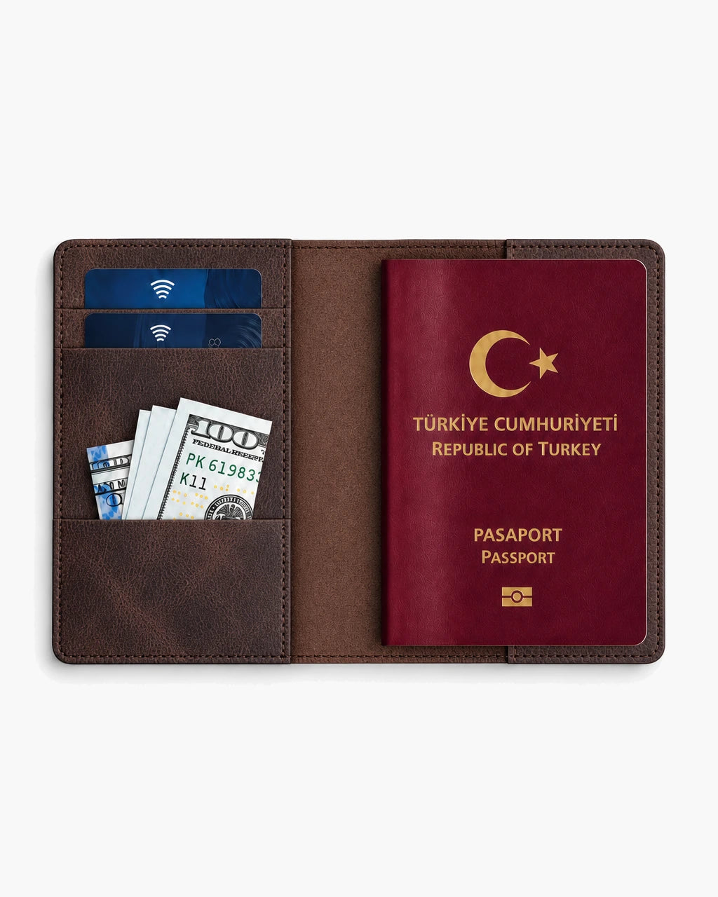 Kahve Crazy deri pasaport kılıfı - görsel 4