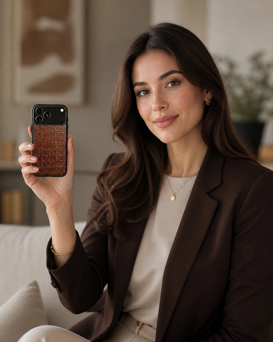 Deri iPhone Kılıfı | Kahve Mat Croco | Havuz