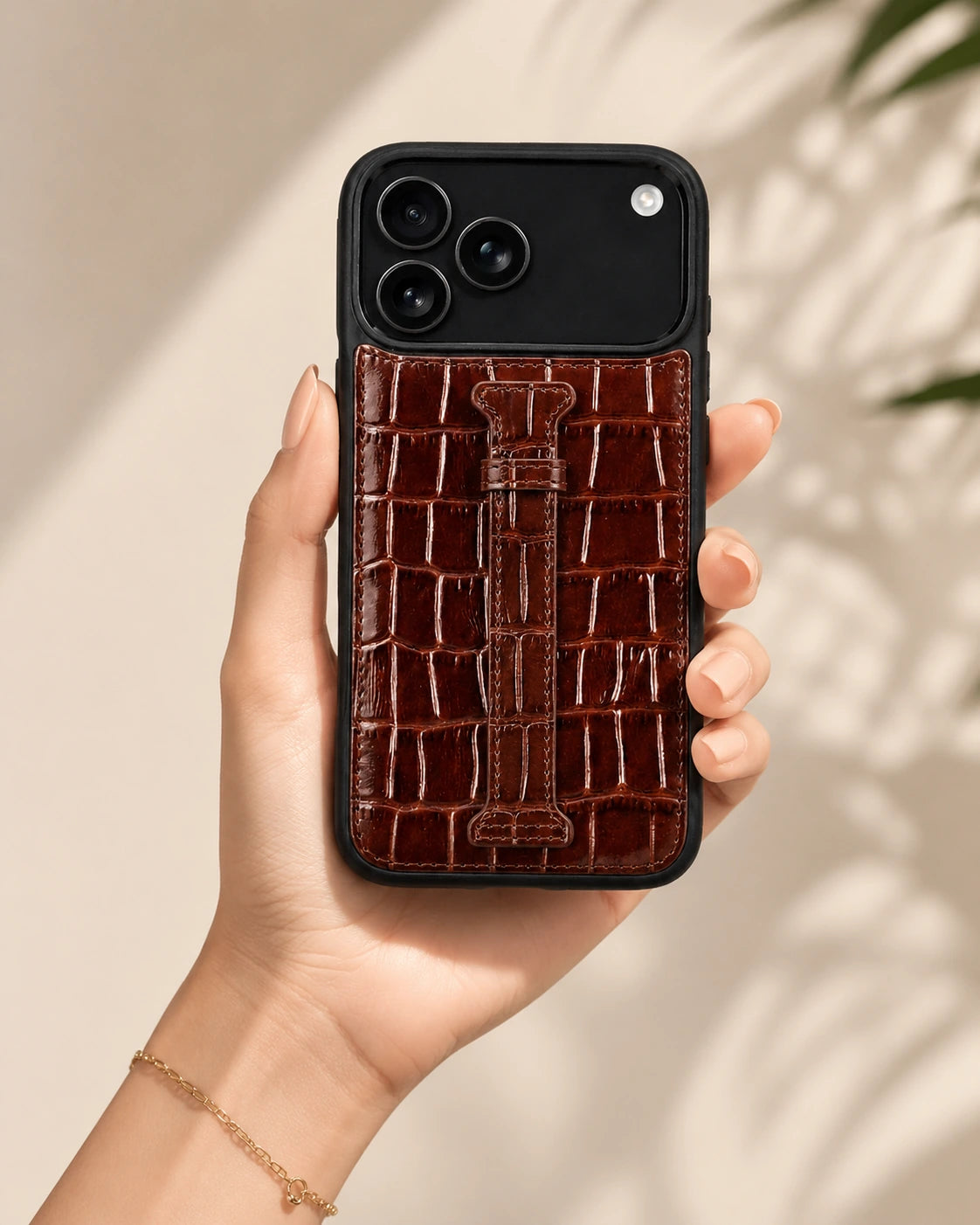 Kemerli iPhone Kılıfı | Kahve Rugan Croco