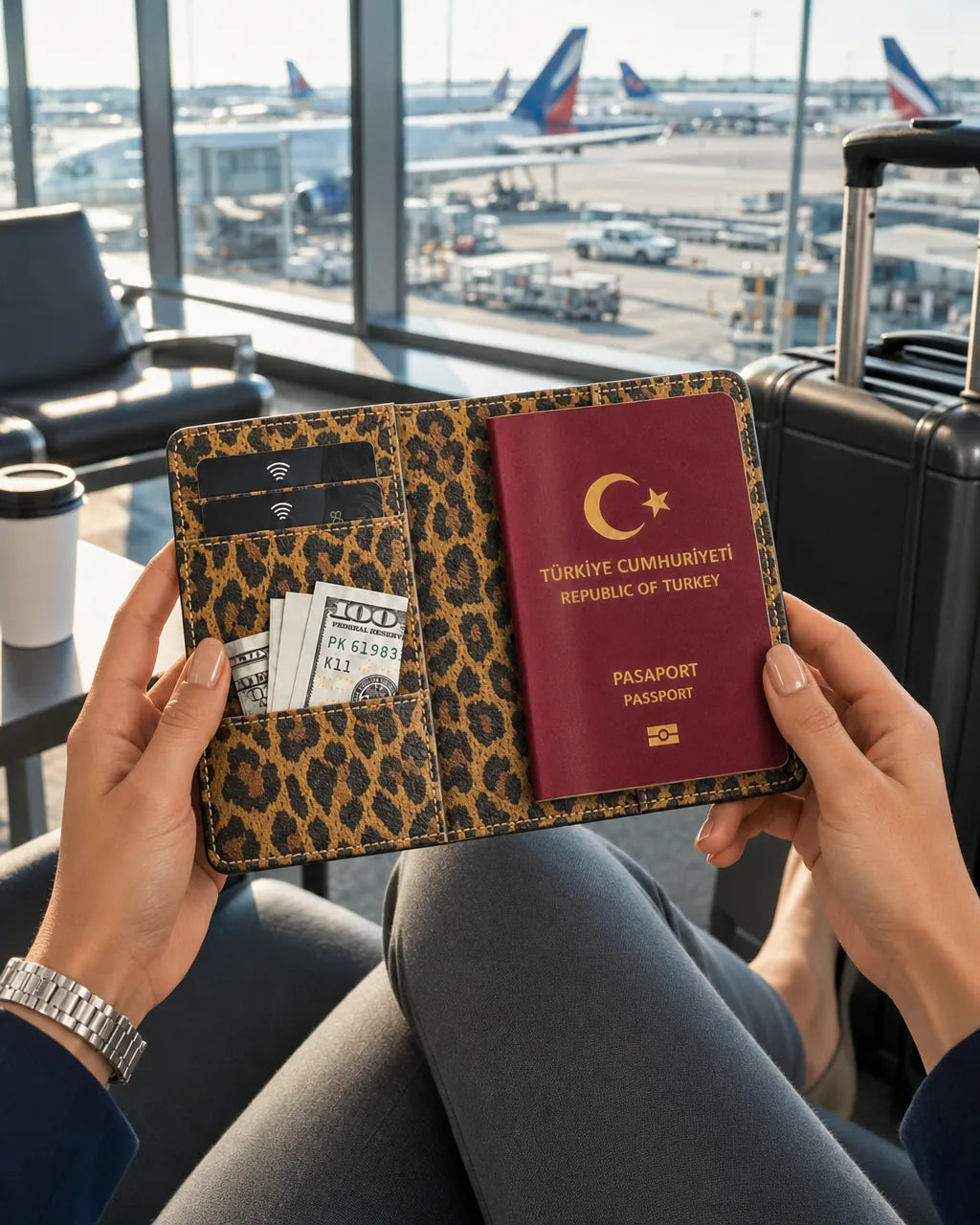 Kahverengi Leopar deri pasaport kılıfı - görsel 3