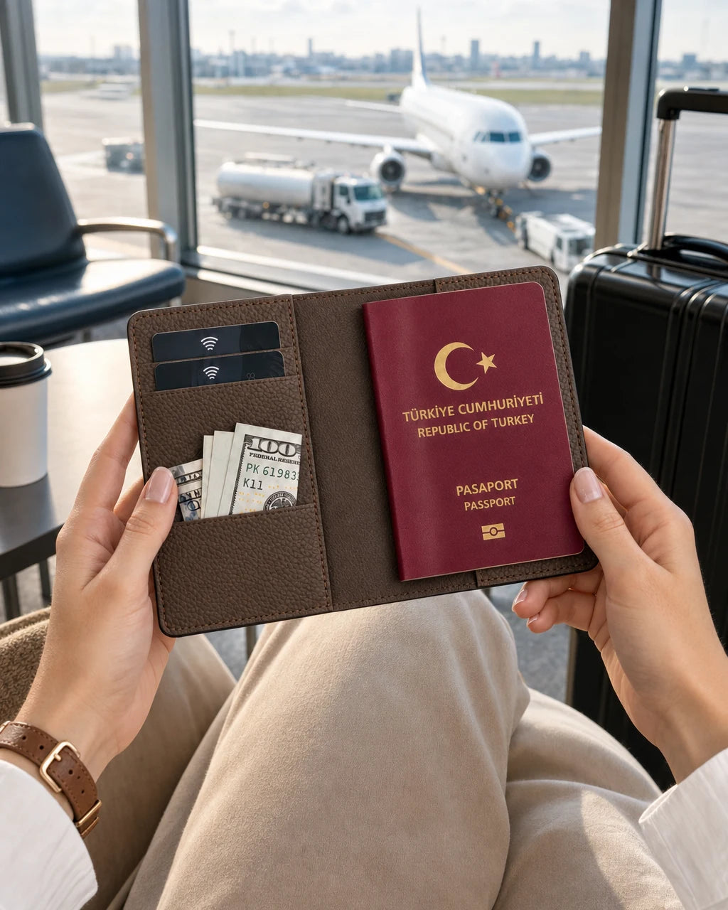Kahverengi Togo deri pasaport kılıfı - görsel 3