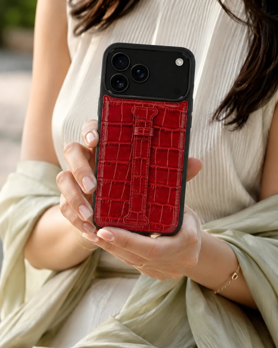 Kemerli iPhone Kılıfı | Kırmızı Rugan Croco