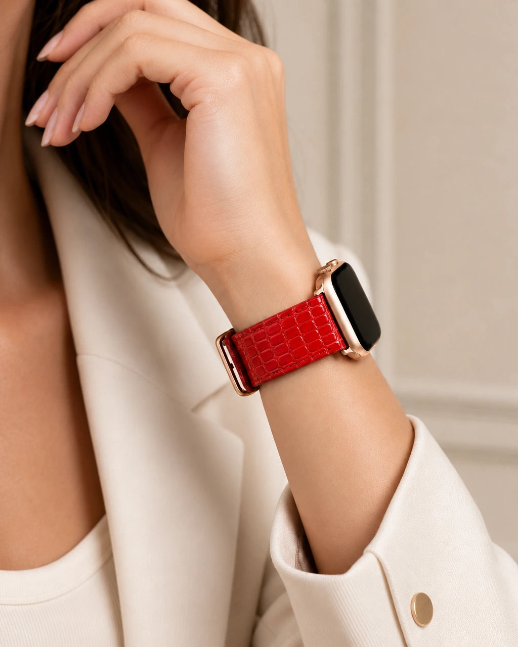 Apple Watch Deri Kordon | Kırmızı Rugan Küçük Croco
