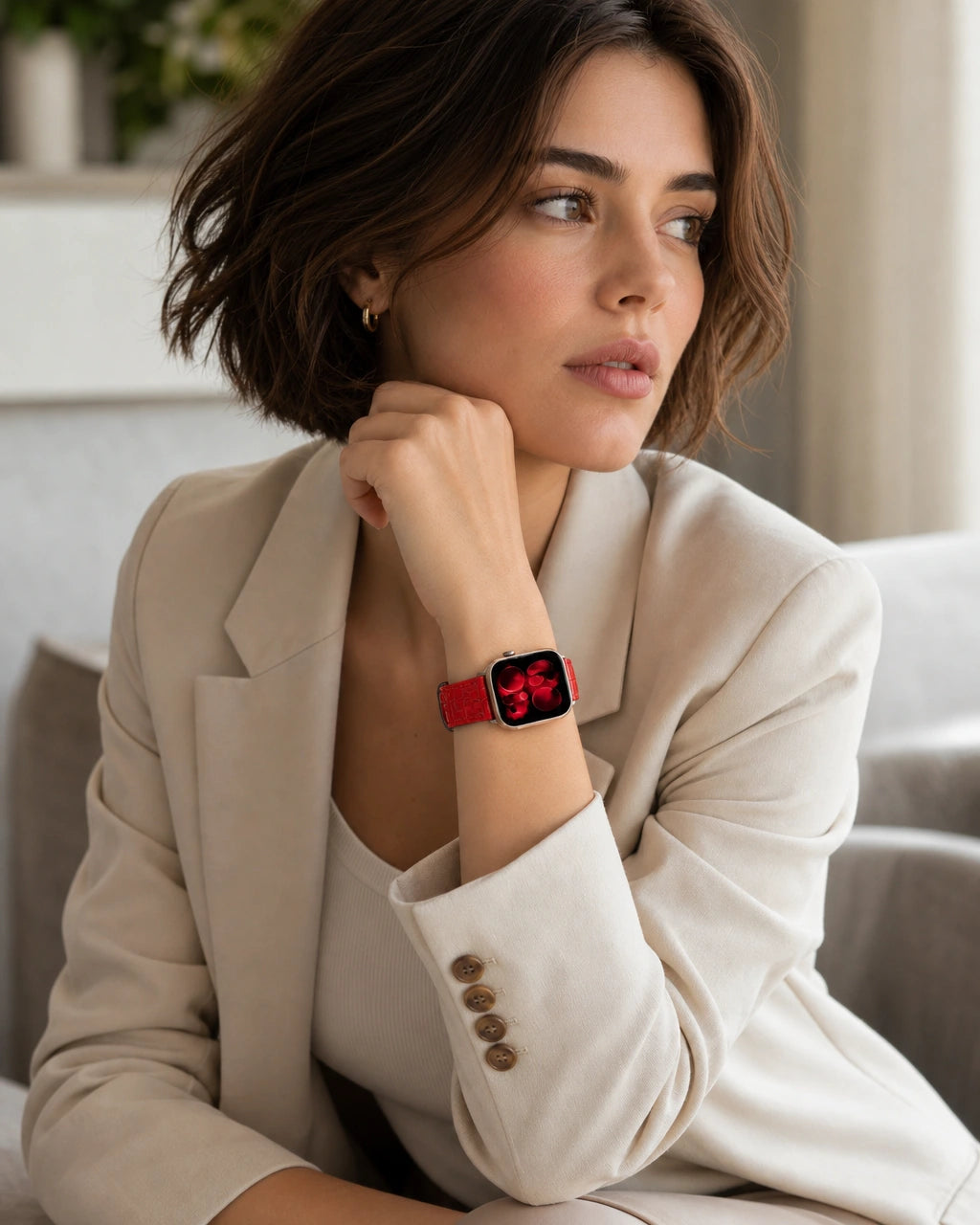 Apple Watch Deri Kordon | Kırmızı Rugan Küçük Croco