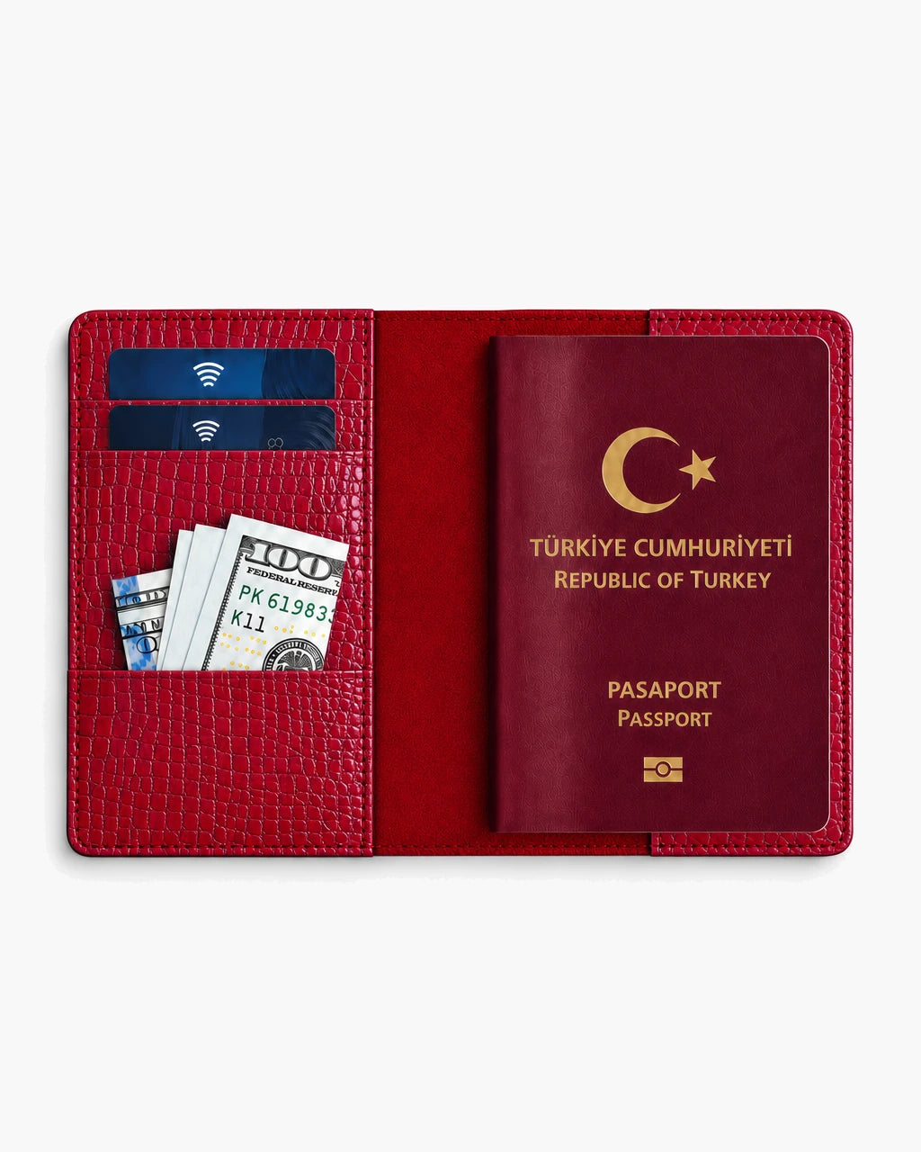 Kırmızı Rugan Küçük Croco deri pasaport kılıfı - görsel 4