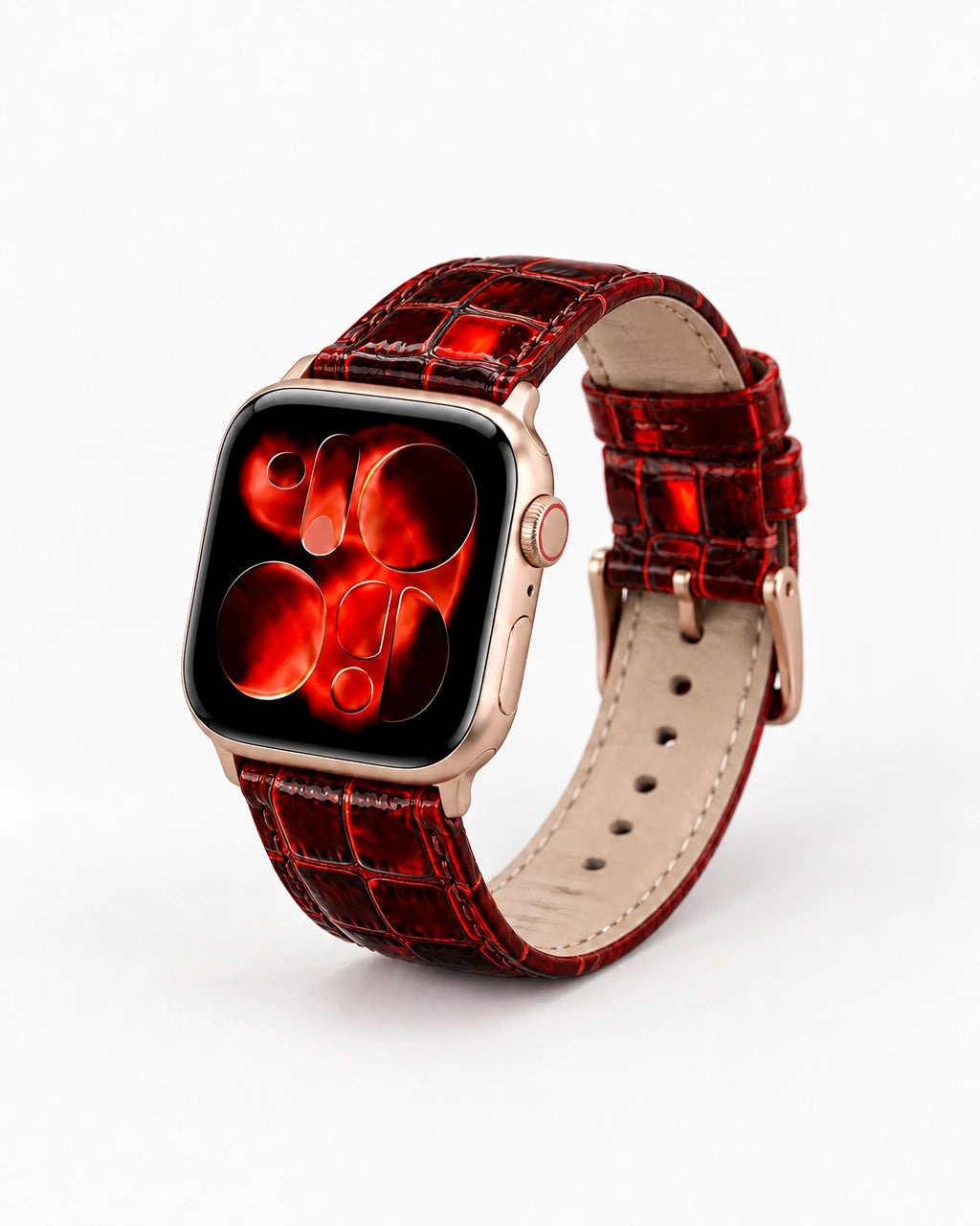 Apple Watch Deri Kordon | Kırmızı-Siyah Küçük Croco
