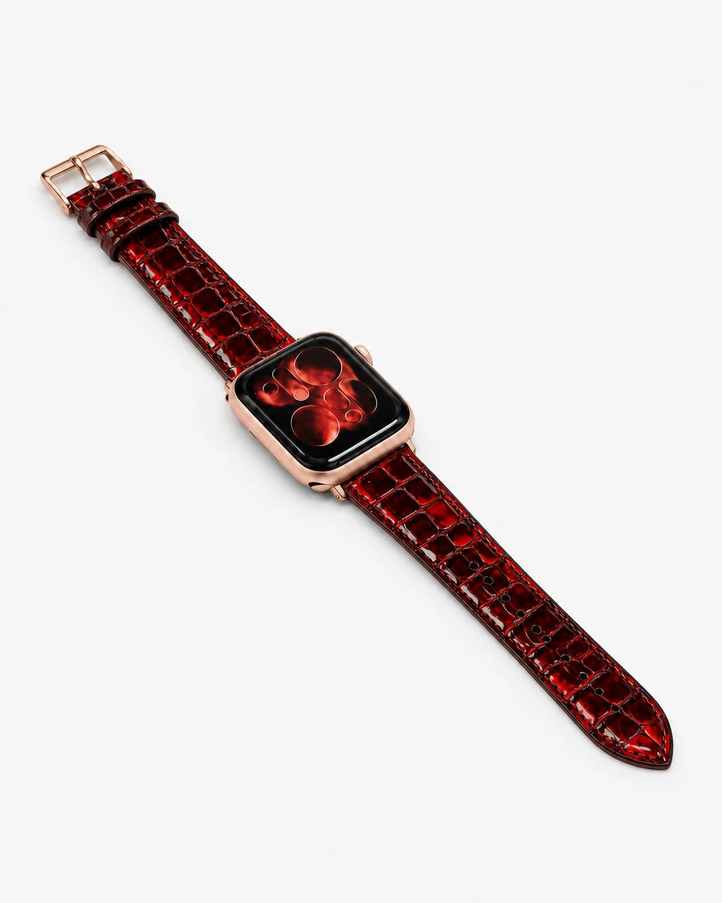 Apple Watch Deri Kordon | Kırmızı-Siyah Küçük Croco
