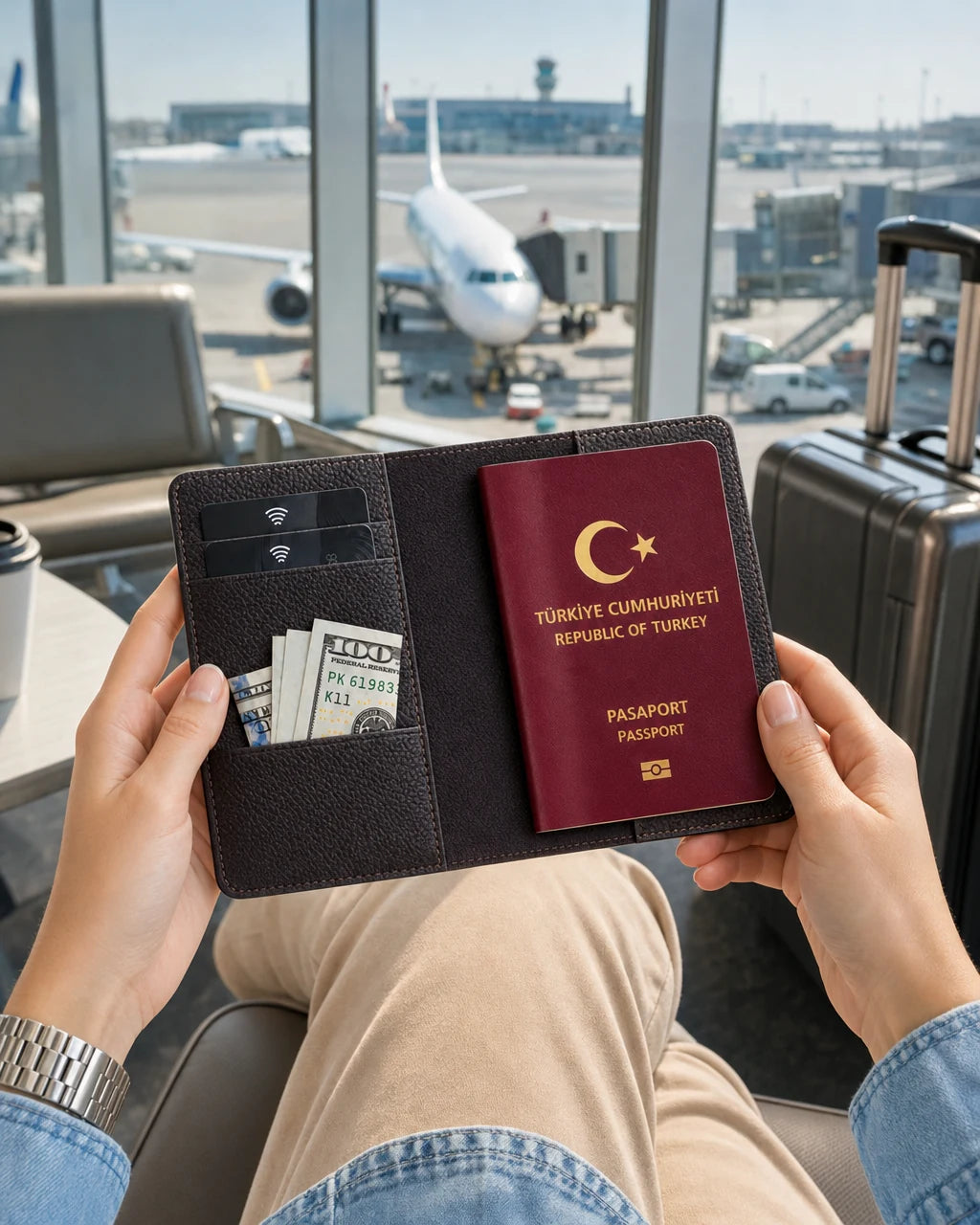 Koyu Kahve Togo deri pasaport kılıfı - görsel 3