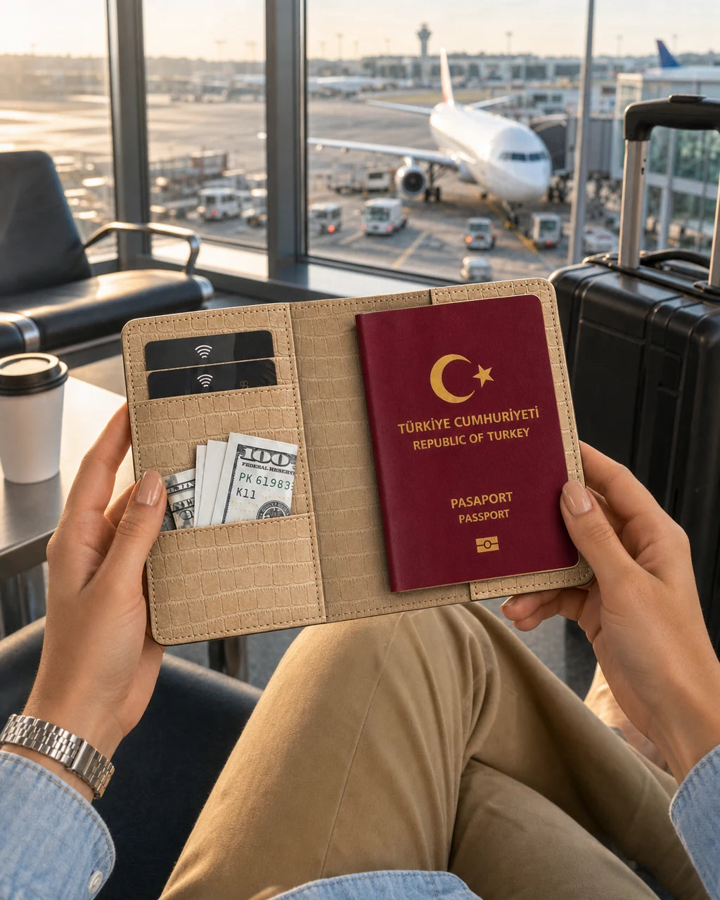 Koyu Krem Mat Croco deri pasaport kılıfı - görsel 3