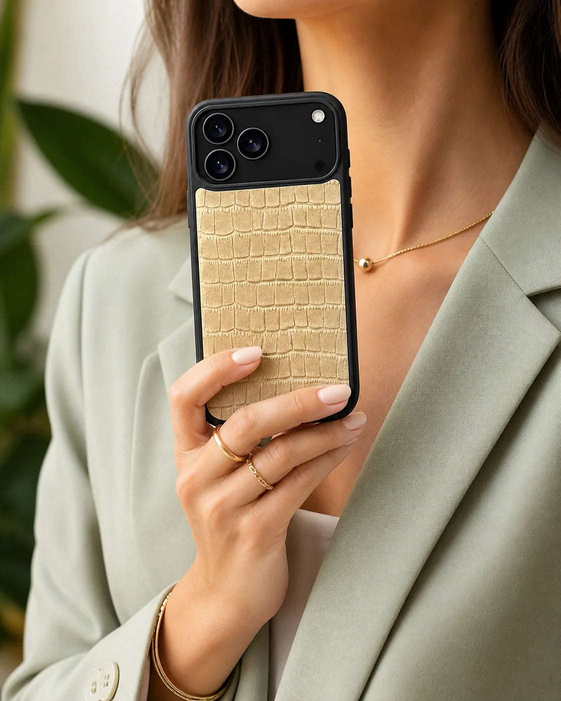 Deri iPhone Kılıfı | Koyu Krem Mat Croco | Havuz