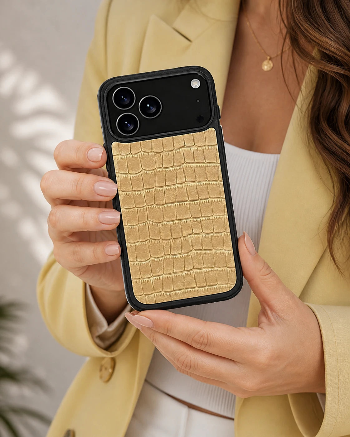 Deri iPhone Kılıfı | Koyu Krem Mat Croco | Havuz