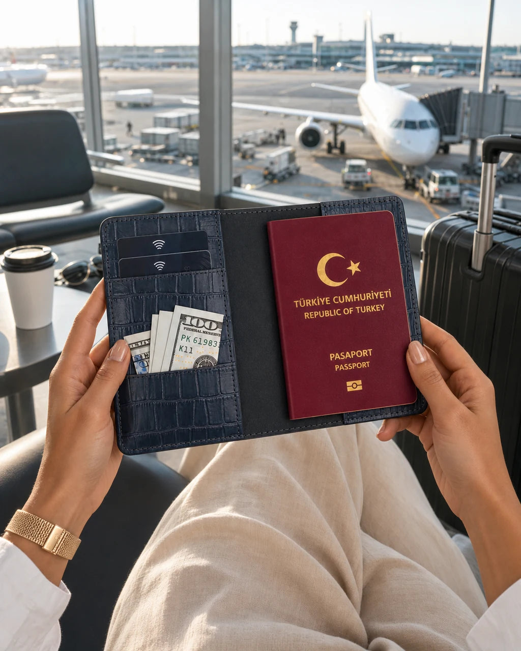 Koyu Lacivert Mat Croco deri pasaport kılıfı - görsel 3