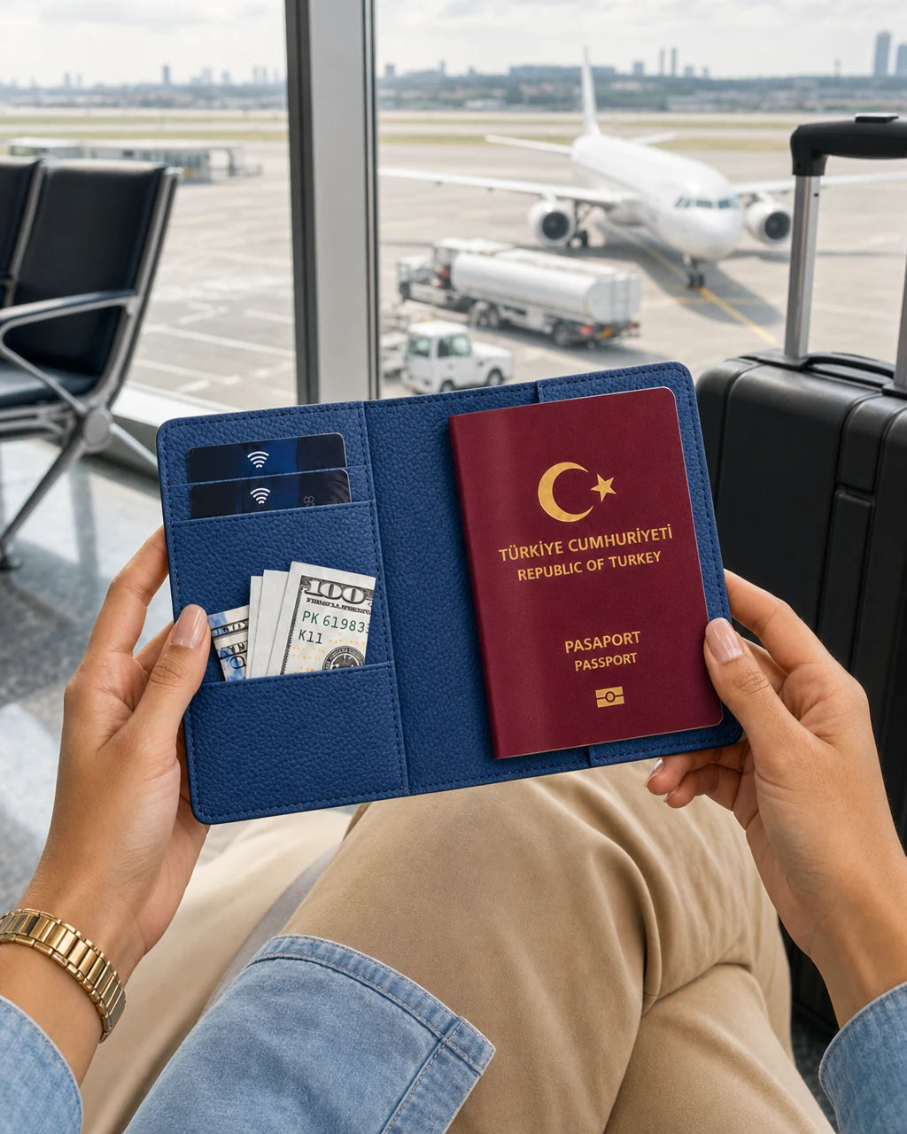 Koyu Mavi Togo deri pasaport kılıfı - görsel 3